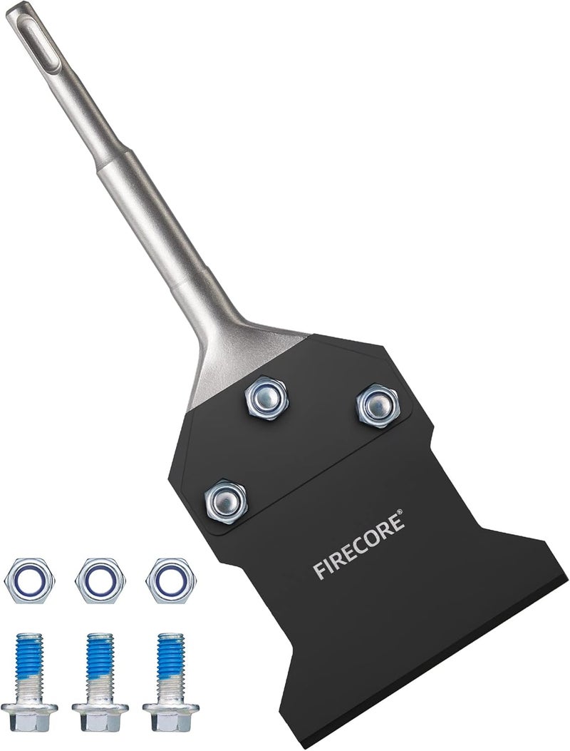 Firecore SDS Plus Floor Scraper with Spare Bolts and Nuts, 4 Inch x 10 Inch Rustproof Tile Removal Tool Thinset Remover Chisel Bits for Rotary Hammer Drill, Flooring Adhesives Remover FS23410B - Image 1